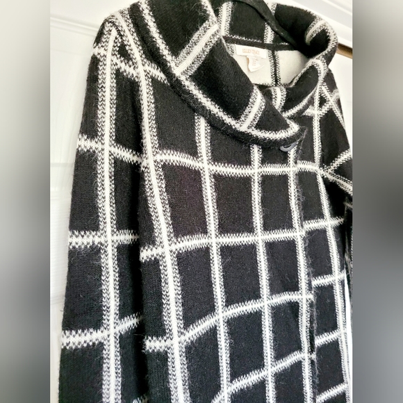 Ellen Tracy Women's Wool Blend Jacket Cardigan Checker Black&White High Neck Med - Picture 13 of 16